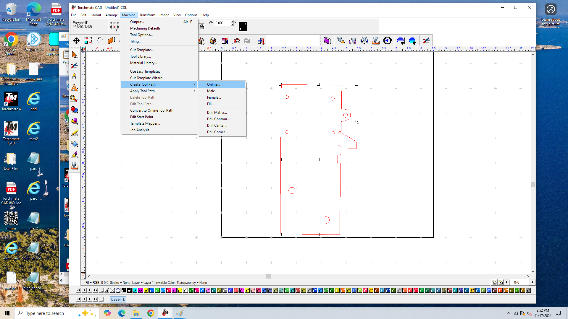 create tool path menu